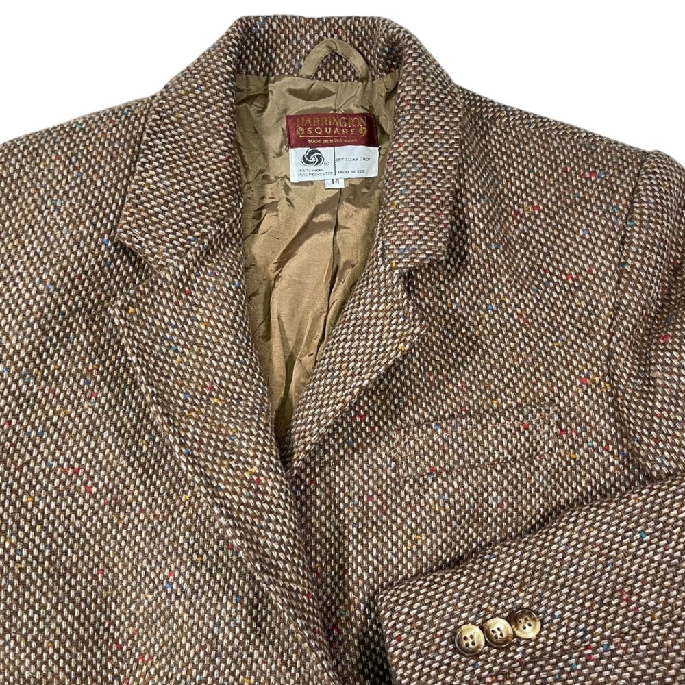 Harrington Square 14 Brown Blazer Confetti Tweed Wool Blend Dark Academia Retro